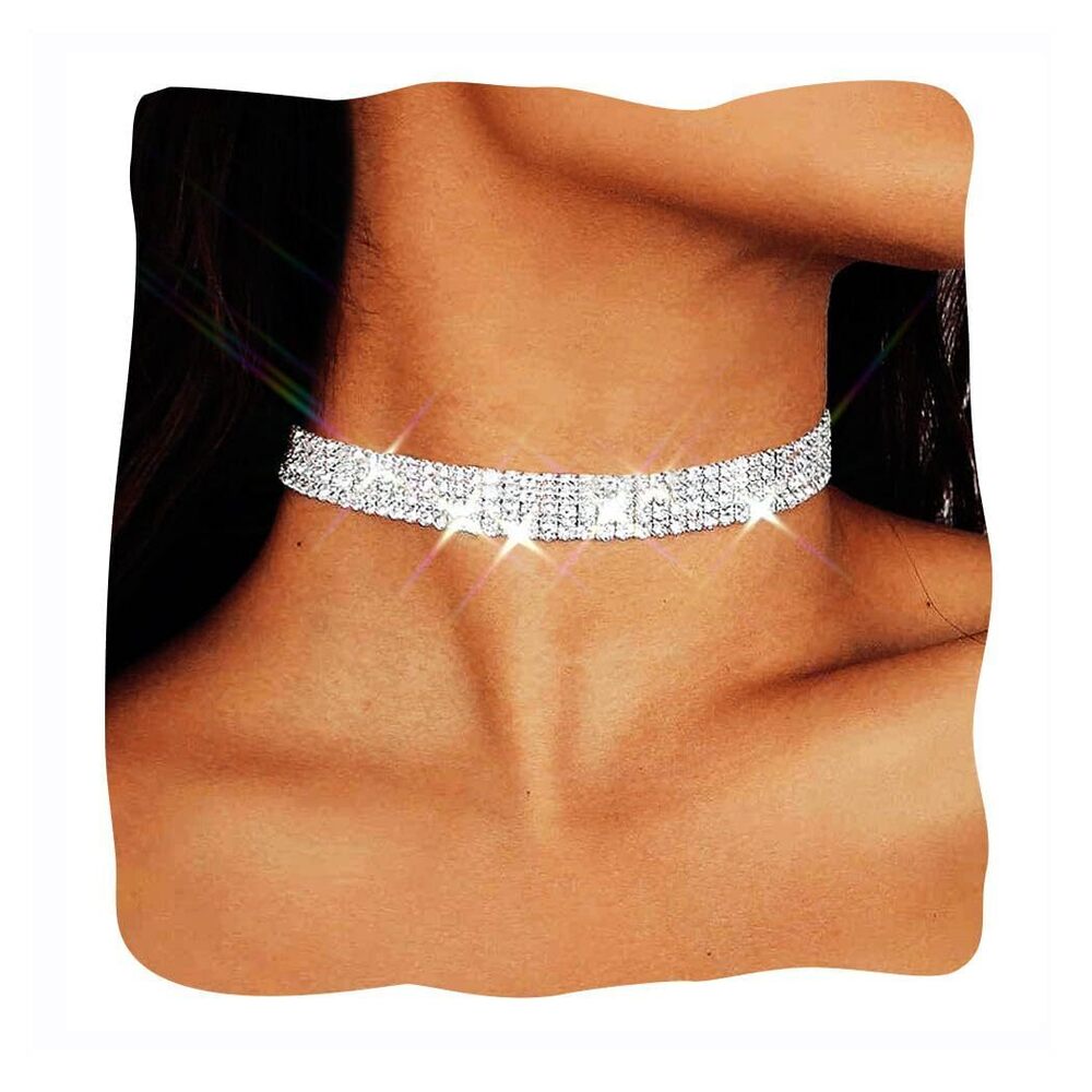 Diamond Choker Necklace Silver Rhinestone Chokers Jewelry for Women (4